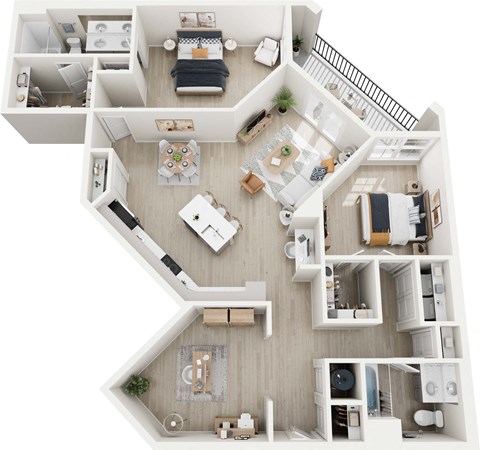 Floor plan for 2 beds, 2 baths, 1491 sqft